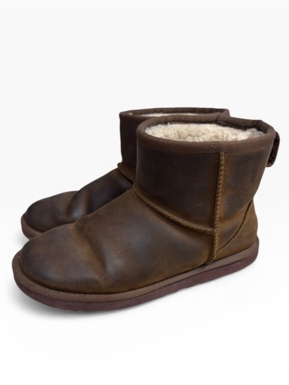 UGG Classic Mini Leather Chestnut Boots Men’s Size US 8 UK 6.5 Cozy Chic